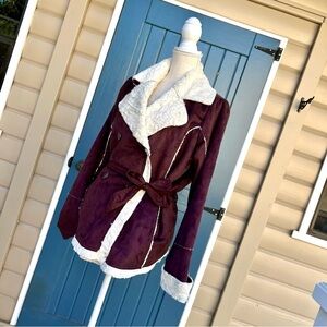 FAUX SHEARLING Purple Jacket with Cream fur Lining Women Size 1X